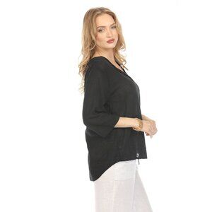 Black Half Sleeves Top with Asymmetrical Hem